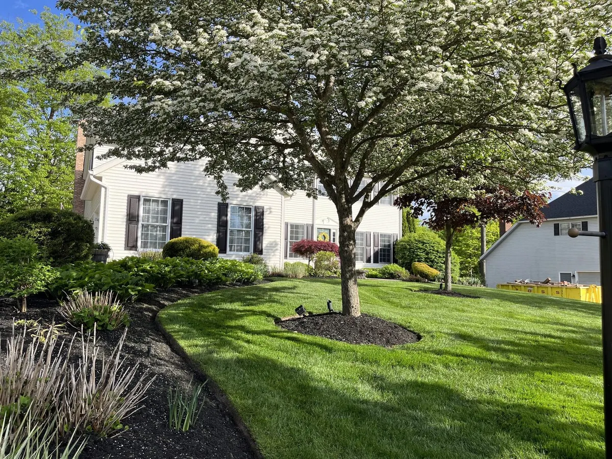 Front lawn and bed work at a colonial home